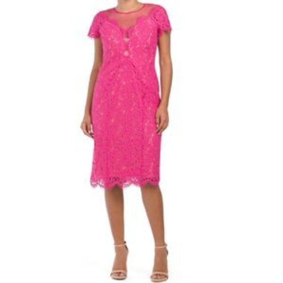 Rene Ruiz Collection pink lace nude sheath dress size 8 - Picture 2 of 5